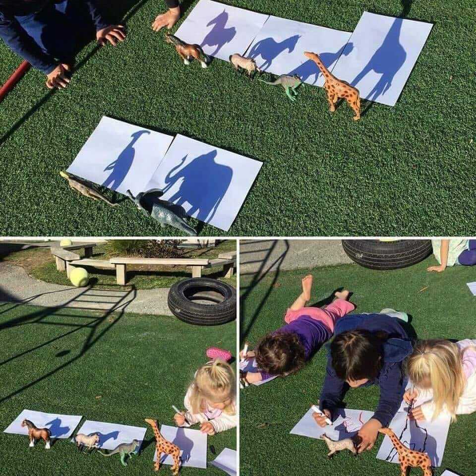 RLRS PTA activities with young children include drawing shadow animals.